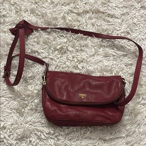 Fossil Red Leather Crossbody Bag